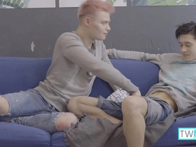 Gay twinks Logan and Oliver go wild in hardcore anal and oral sex scenes.