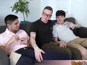 Gay teen nerds try out threesome anal sex scene