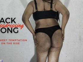Cross dressing shemale solo in black thong, Asian beauty.