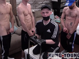 Six gay men in quarantine have sex and cum on camera in a group session.