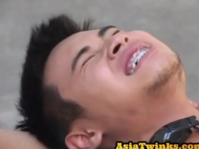Gay sex in the locker room with an Asian twink