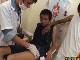 Asian teen gets a three woman and man sexual experience with oral sex and then cums.