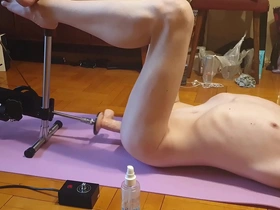 Solo performance with a huge anal dildo in gay porn