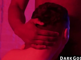 A black man dominates a small gay man in a raw and intense interracial scene.