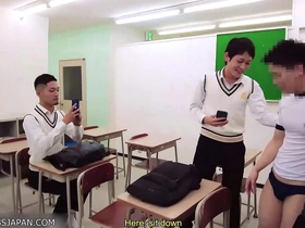 Uniformed schoolboys engage in a threesome with their teacher.