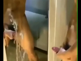 Cum on the mirror after gay sex in hotel room