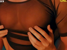 Muscle hunk gets nipple tease under tight T-shirt