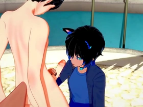 Gay anime porn with sissy crossdress in bareback anal scene