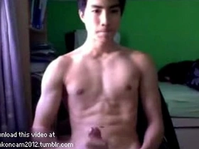 A pretty Asian man masturbates.